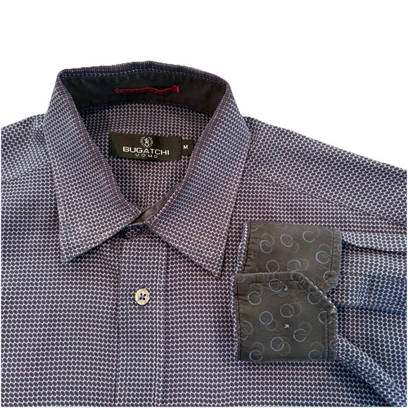Bugatchi Uomo Men M Shirt Purple Geometric Lng Slv Contrast Cuff Button Collar - Picture 1 of 16